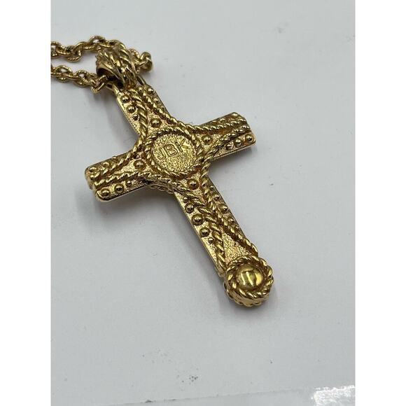 Vintage Designer Signed Camrose & Kross JBK Gold Plated Religious Cross Necklace - Picture 14 of 15